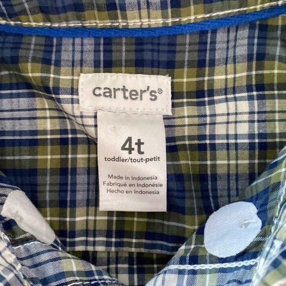 Carter's Plaid Button Down Shirt Long Sleeves Cotton Boy's Size 4T Blue Green - Picture 7 of 12